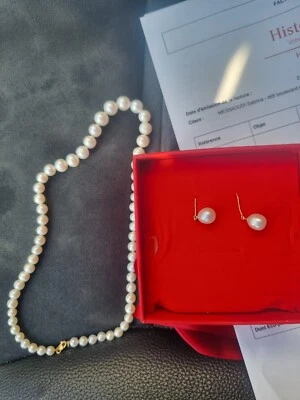 collier + boucle d'oreille or jaune perle de culture baroque - Imagen 1 de 4