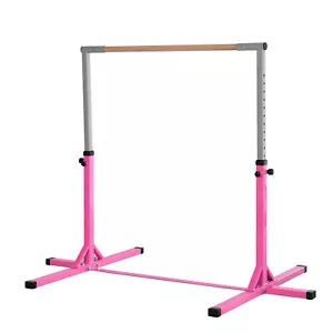 HOMCOM Adjustable Kids Gymnastics Bar Horizontal Training Steel Frame Wood Pink - Picture 1 of 11