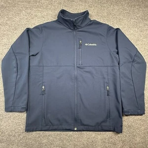 Columbia Mens Softshell Jacket Size L Blue Fleece Lined Zip Pockets High Neck - Picture 1 of 10