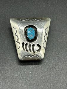 Native American 1" Turquoise Bear Claw Sterling Silver P. White Signed Bolo Tie