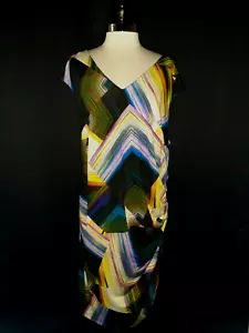 NEW R&K ORIGINALS Plus Size 3X Sheath Dress Blue Black Yellow Cap Sleeve Stretch - Picture 1 of 6