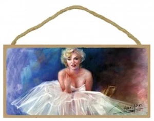 Marilyn Monroe White Dress Sexy Portrait Artist Haiyan 10 "x 5" Wood Sign 412 - Picture 1 of 3