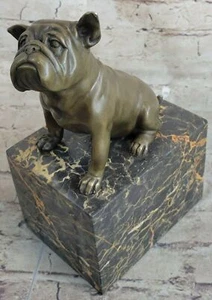 Bronze Sculpture of a Sitting Bulldog or Pug Dog on a Solid Slab Marble Base - Picture 1 of 7