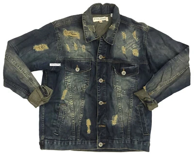 Chaqueta de jean Evolution In Design para hombre envejecida azul talla grande Foto 1 de 4