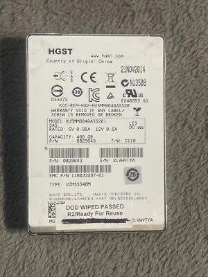 HGST  400GB SAS SSD HUSMM8040ASS201 HGST 2.5" Server SSD Drive 12Gbps - Image 1 of 3