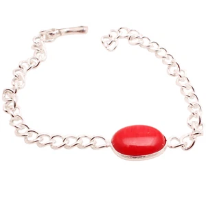Bracciale In Argento Placcato 925 Con Gemma Corallo Fatta A Mano Regalo 7 G - Foto 1 di 3