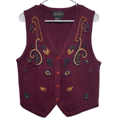 De Colección Años 90 Requisitos Bordados Apliques Abotonados Suéter Chaleco Paisley Talla M Foto 1 de 4
