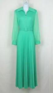 Abito da sera nuovo con etichette vintage anni 60 70 ESTEVEZ TAGLIA 14 VERDE MENTA CINTURA BOTTONI CRISTALLO - Foto 1 di 12
