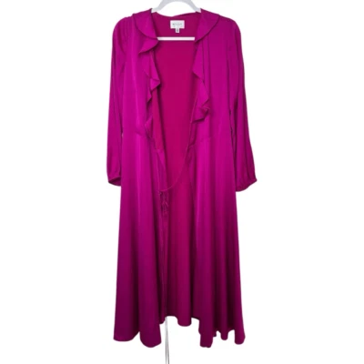 Vestido Midi Milly Halley Rosa Fucsia Imitación Envoltura Satén Talla 6 Volantes Neiman Marcus Foto 1 de 4