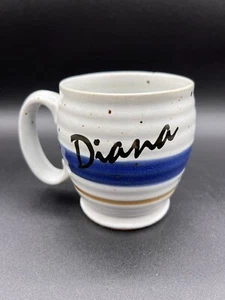 Tazza ceramica Clay in Mind beige maculato, striscia blu, "Diana", vintage 1983 - Foto 1 di 8