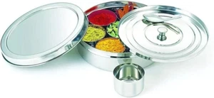 Stainless Steel Masala Dabba 7 Spice Containers Included Spice Container Box 8X8 - Picture 1 of 9