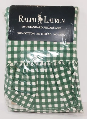 Fundas de almohada Ralph Lauren vintage, juego de 2, verde bosque de guinga mediano *¡NUEVO!* Foto 1 de 4