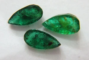 0.74cts 3pc Natural Loose Brazillian Emerald Non-treated Pear 6*3mm Fine Quality - Picture 1 of 2