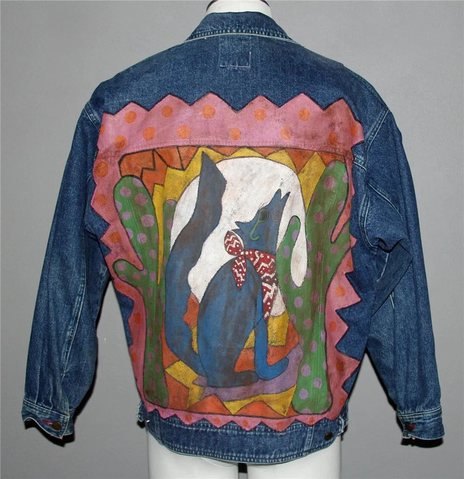 Chaqueta de mezclilla de colección Together Southwest Native pintada coyote cactus azul para mujer L Foto 1 de 1