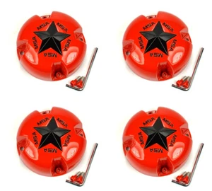 4x New MSA Off-Road Wheels Red Black Star Wheel Center Caps M38-M12 MSA-CAP - Picture 1 of 4