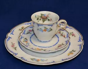CH FIELD HAVILAND LIMOGES Frankreich rosa blau MARJOLAINE Trio Set Tasse Untertassenteller - Bild 1 von 5