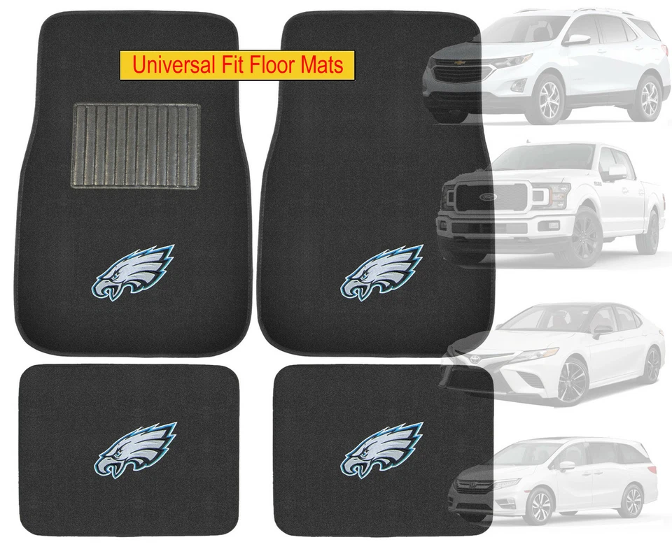 4PC NFL Philadelphia Eagles Car Truck Black All Weather Carpet Floor Mats Set Foto 1 de 4