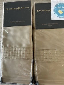 Set of 2 Donna Karan Home Queen Stardard Shams Silky Stripe Gold NEW Pristine - Picture 1 of 5