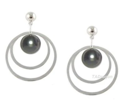 8-9MM Tahitian Black Pearl Post Earrings in 14K White Gold or Silver - Image 1 of 2
