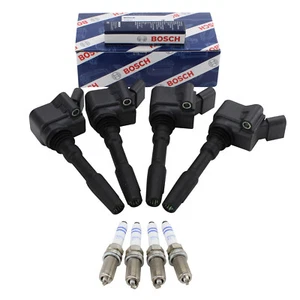 Bosch 4 Ignition Coils 4 Double Platinum Spark Plugs Kit For Audi VW 1.8 2.0 L4 - Picture 1 of 5