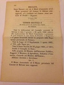 Regio Decreto 10 Junio 1866 Sopressi Monte Frumentario Y Monte Pecunario - - Imagen 1 de 1