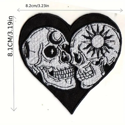 Skull Head Love Embroidery iron on Patch applique 3+3/4 x 3+1/8 inch - Image 1 of 3