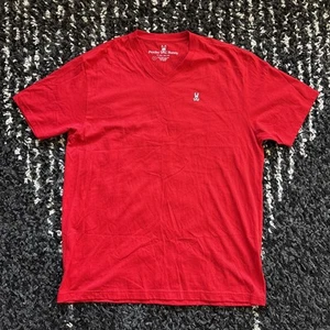 Psycho Bunny Short Sleeve V Neck T Shirt Red Mens Size 8 100% Pima Cotton - Imagen 1 de 7