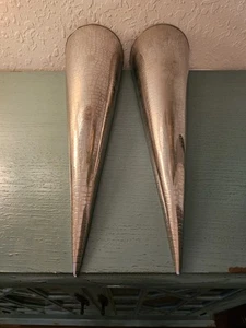 Vintage MidCentury Pair Of ConeShaped Stainless Wall Pockets, 18.5" Very Good - Picture 1 of 12