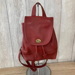 OLD COACH Backpack Bag Leather Turn Lock Red 9960 Made in US Rare color Used - Picture 1 of 7