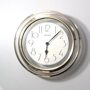 Vintage Seiko Wall Clock MCM Atomic Working Gold Tested JAPAN Retro Plastic - Picture 1 of 20