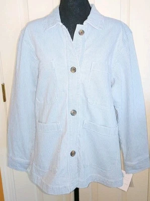 Chaqueta de Jean LC Lauren Conrad Limpia Lt Azul y Blanco Pin Rayas Para Mujer Talla M Nueva Foto 1 de 4