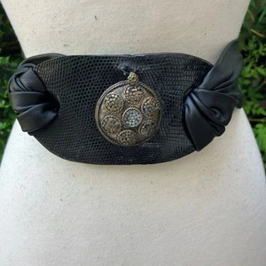 Handmade Leather Belt OOAK Tie Wrap 38” Black Snake Embossed Boho Earthy Gothic - Picture 1 of 9