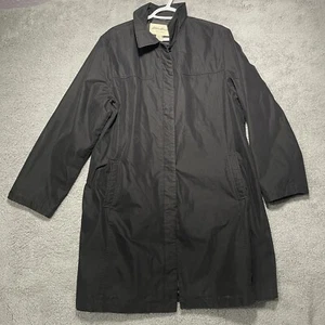 Eddie Bauer Trench Coat Womens Large Black Lightweight Jacket Polyester Blend - Picture 1 of 10