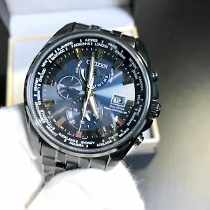 Citizen Eco-Drive AT9039-51L Radio Controlled Analog Black Dial Date Men Watch - Picture 1 of 6