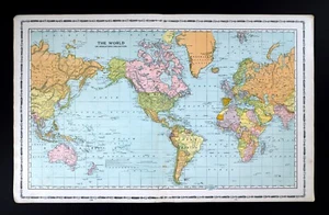 1904 Mathews World Map South & North America Europe Asia Africa Australia - Picture 1 of 7