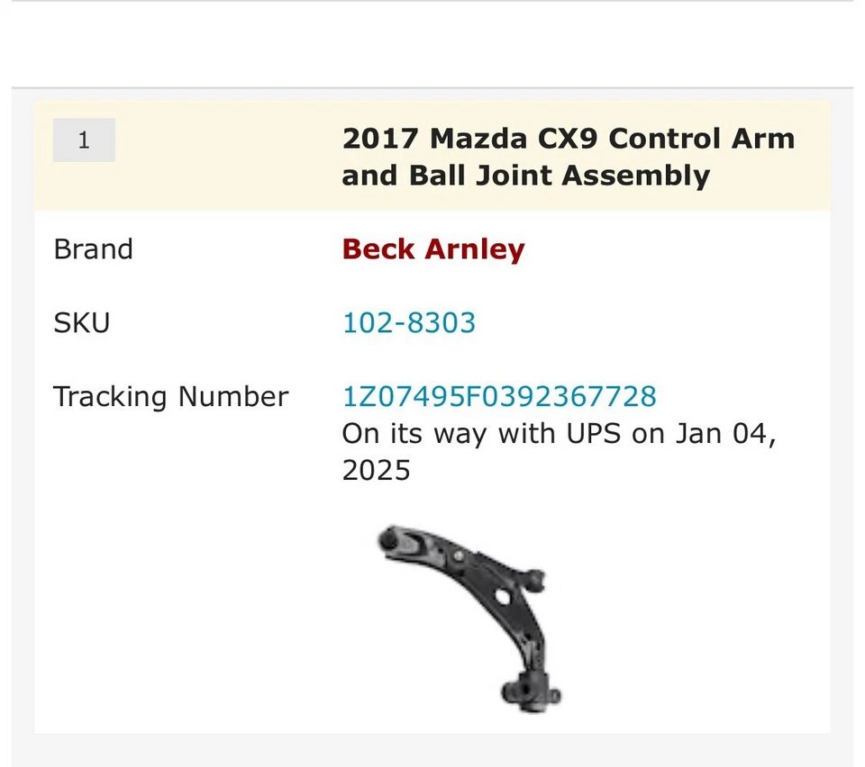  Mazda Cx9 2017 brazo de control delantero inferior lado del conductor Foto 1 de 1