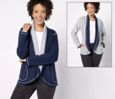 Cárdigan polar reversible para mujer Cuddl Duds azul/gris A618083 nuevo sin etiquetas Foto 1 de 3