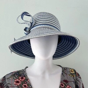 Neu mit Etikett Vintage Frank Olive von Gabriel Amar blau weiß Kentucky Derby Bild Hut - Bild 1 von 7