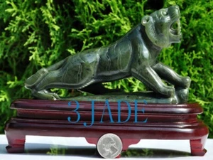 Natural Green Nephrite Jade Tiger Statue / Carving / Sculpture - Picture 1 of 9