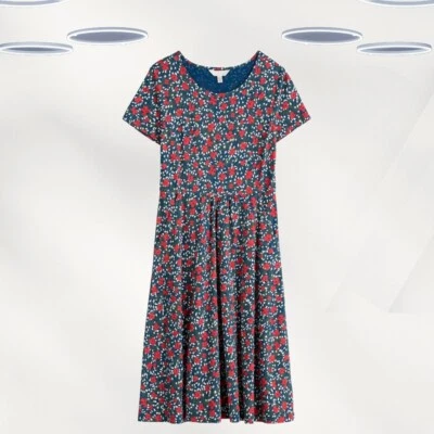 Ex Seasalt Women's Short Slevee Jersey Dress in Blue Reed Flower  (Defect) - Image 1 of 4