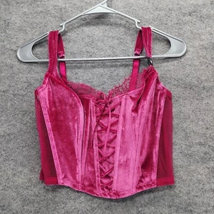 Victoria Secret Dream Angels Unlined Lace Up Corset Top Small-DD Pink Velvet - Picture 1 of 8