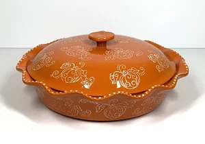 Temptations Floral Lace Pumpkin Scalloped Covered 9" Pie Casserole Lid Ovenware - Picture 1 of 21