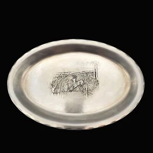 Stainless Oval Deer Platter Dish Tray Hammered Lodge Cabin Wendell August VTG - Picture 1 of 7