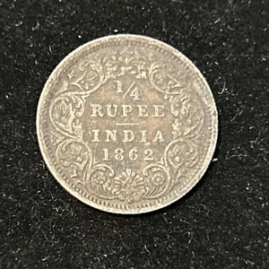 1862 1/4 rupia India britannica quarto d'argento rupia moneta Wes - Foto 1 di 2