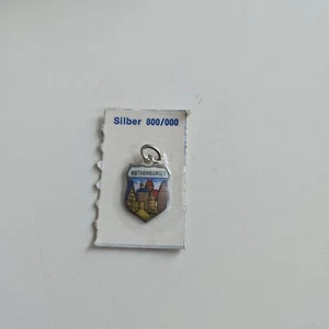 Sterling Silver and Enamel Travel Shield Charm Rothenburg/t Vintage c1970 New - Picture 1 of 1