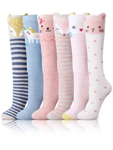 6 Pairs Kids Girls Knee High Socks Long Boot Socks Kids Funny Animal Pattern ... - Picture 1 of 6