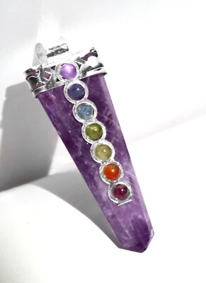CHARGED Amethyst Crystal Point 7 Chakra Gemstone Silver Pendant & Necklace Reiki - Image 1 of 4
