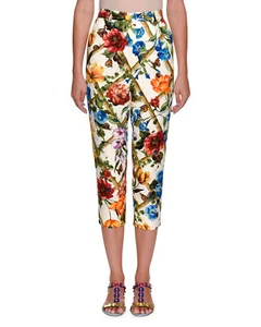 NEW DOLCE & GABBANA Cropped Floral Bamboo-Print Cotton-Silk Pants 38 IT/4US - Picture 1 of 7