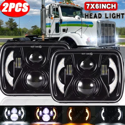 PAR de faros LED de haz alto bajo DRL para camiones Peterbilt 357 378 379 5x7 7x6 pulgadas Foto 1 de 4