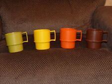 Vintage Tupperware Set 4 Harvest Colors Stackable Coffee Cups Mugs & Lids